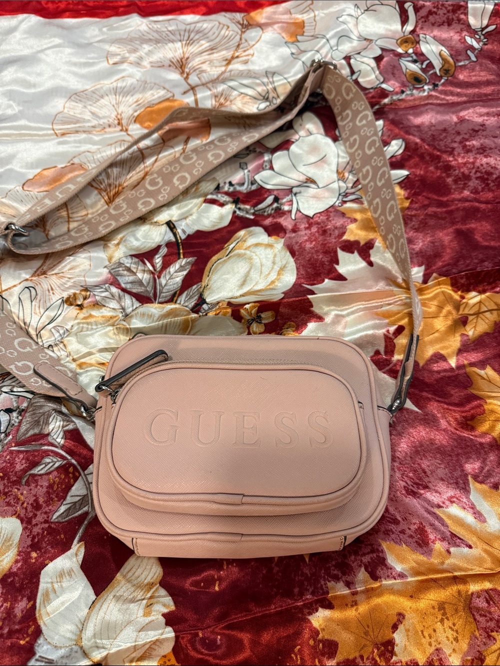 GUESS Pale Pink Logo Crossbody Camera Bag with Branded Strap